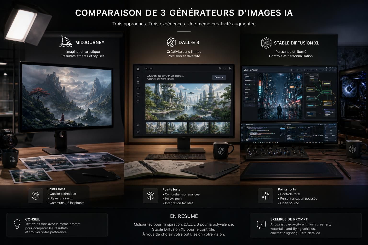 découvrez une comparaison détaillée entre dall·e, midjourney et flux pour savoir quel générateur d'images produit les résultats les plus impressionnants et adaptés à vos besoins.