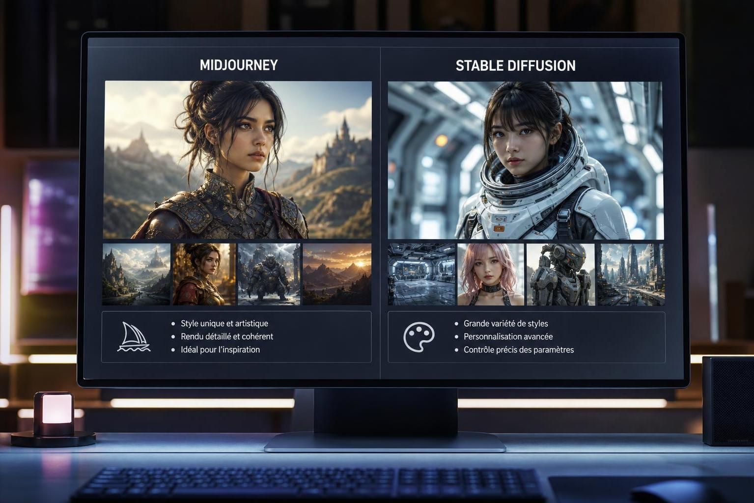 comparez midjourney et stable diffusion pour choisir l'intelligence artificielle idéale pour générer des images de haute qualité selon vos besoins créatifs.